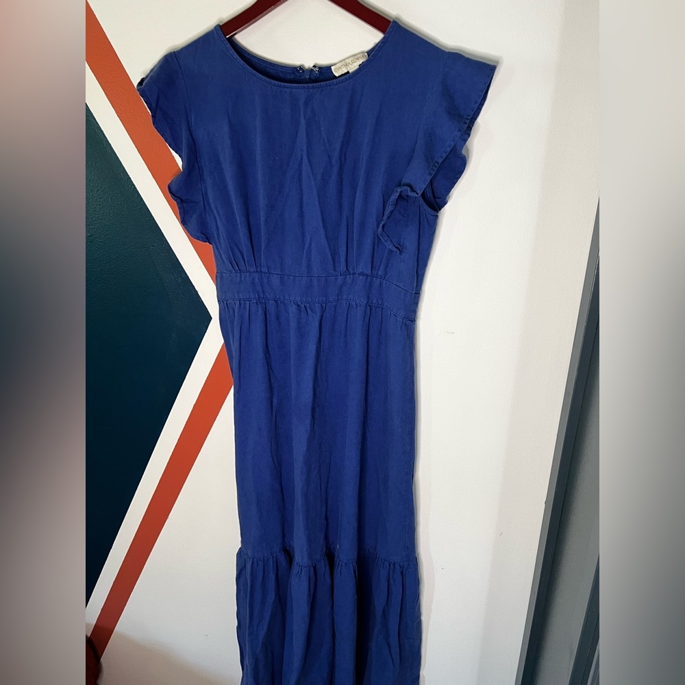 Cynthia Rowley Cobalt Blue Ruffle Sleeve Midi Dress